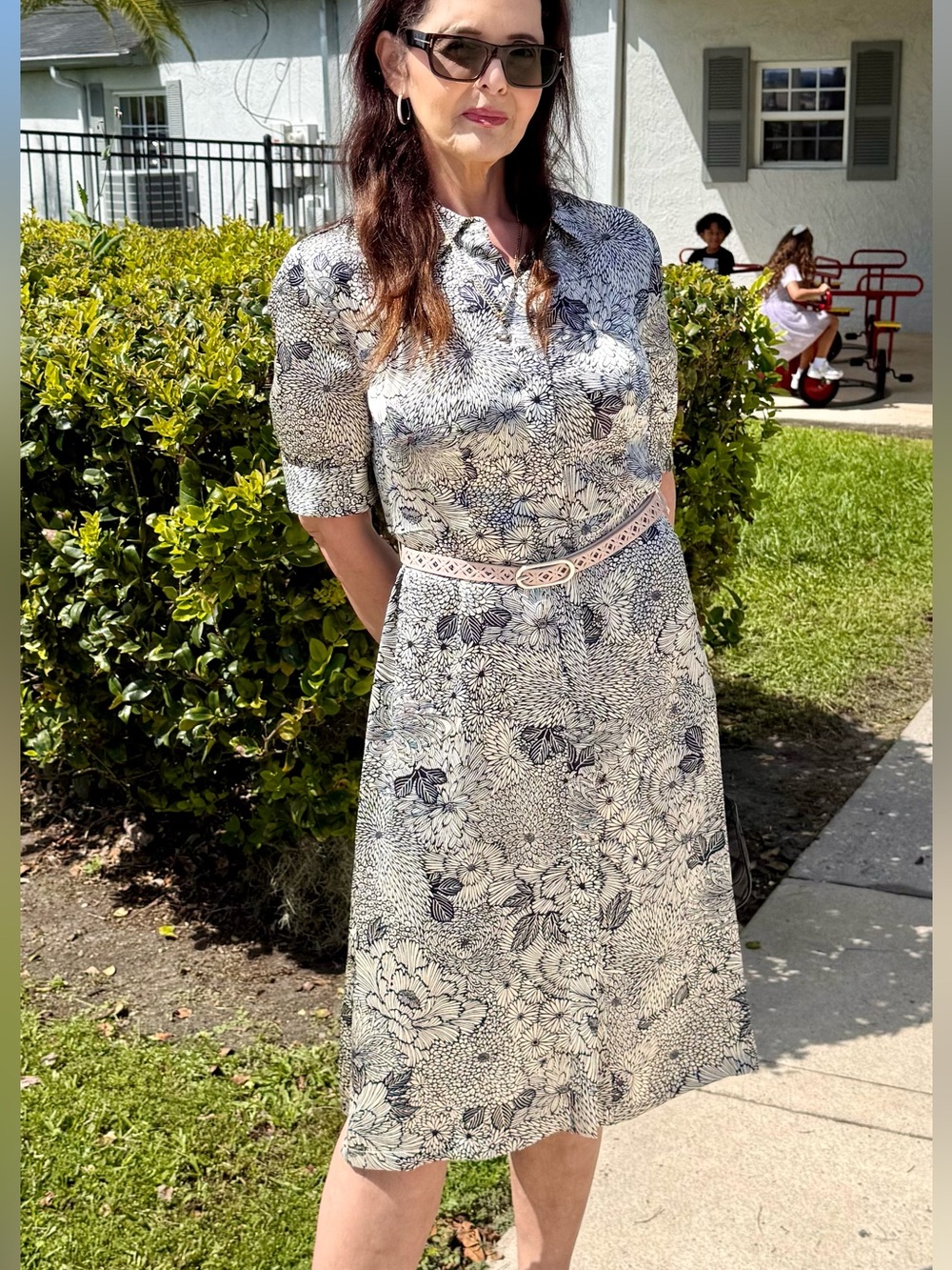 LK Bennett Silk Gray and Cream Floral Button Down Maxi Shirt Dress Slit sides
